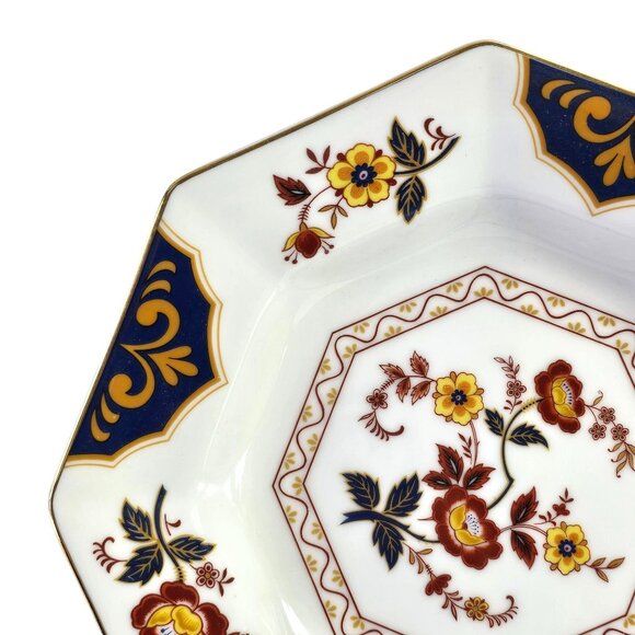 Vtg Hexagonal Porcelain Bowl Floral Design Scalloped Edges Gold Trim Made in Jap - Picture 3 of 11